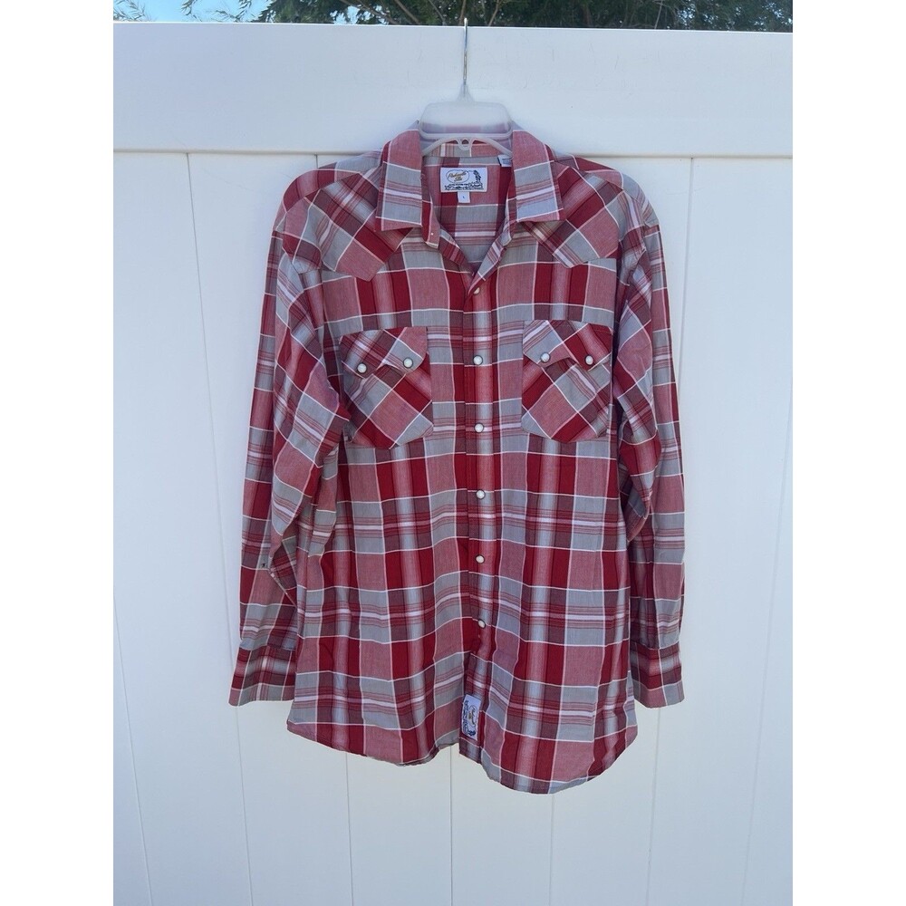 Panhandle Slim Men's Larg Red Plaid Cotton Woven Long Sleeve Button-Up